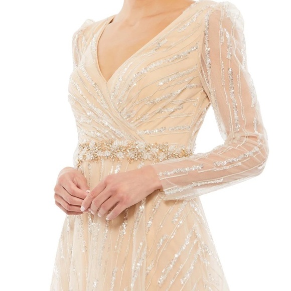 Mac Duggal 67859 NWT LONG SLEEVE GOWN WITH SILVER SEQUIN - Picture 3 of 9